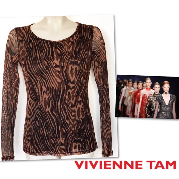 Vivienne Tam Tops - VIVIENNE TAM SHEER LEOPARD ANIMAL BEAUTIFUL TOP M